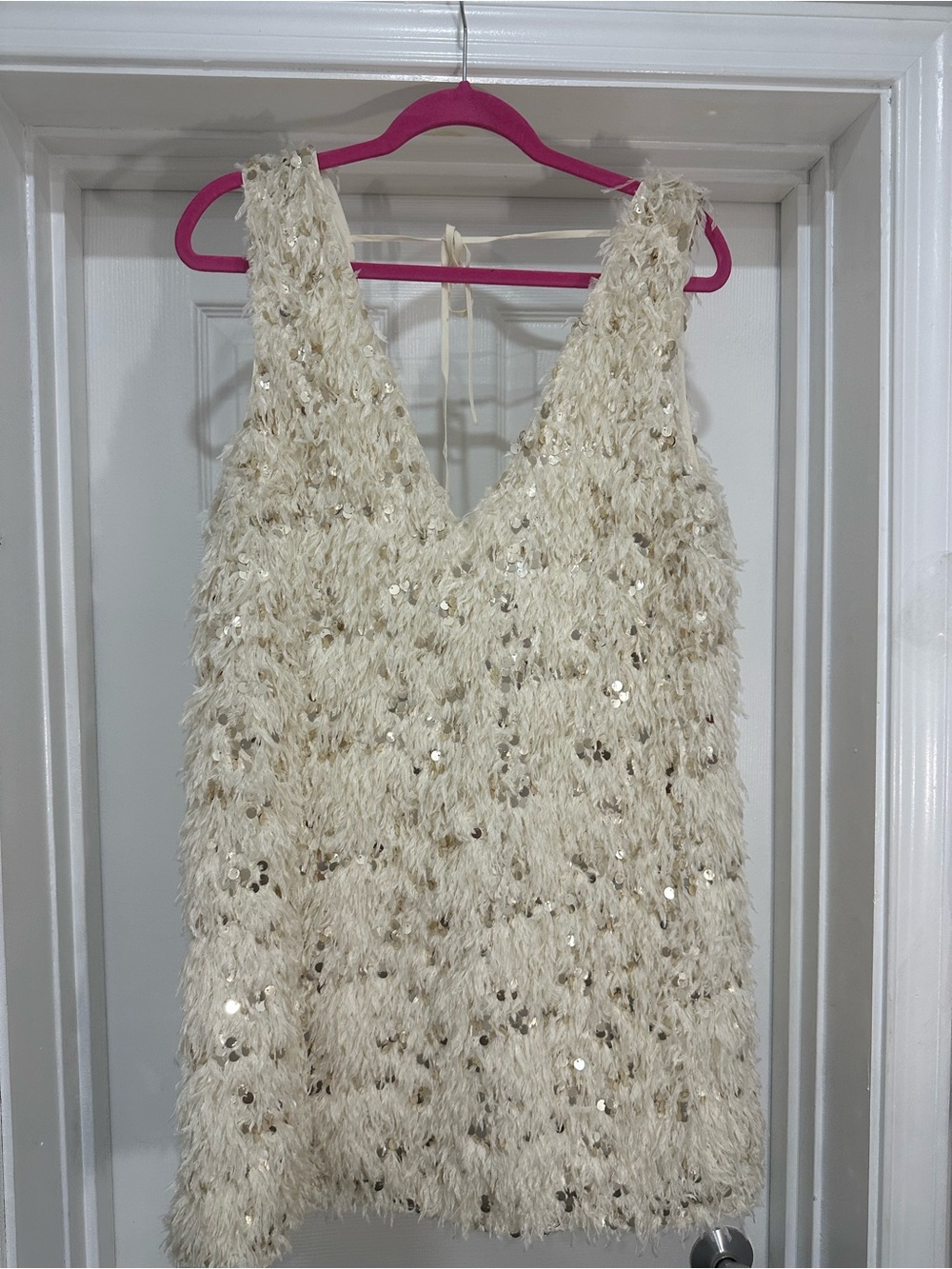 Cream & Gold Sequin Fringe Party Dress